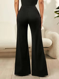 2026 Women's Solid Color Lace Spliced   Flare Pants Trousers