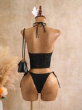 Sexy Black Triangle Bikini Set 2026 Women Lace Front Tie Push Up Crop Top Micro Swimsuit Beach Bathing Suit Two Piece Swimwear