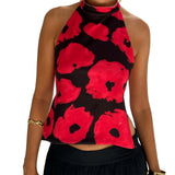 Women Halter Tops Sleeveless Backless Dots/Flower Print Summer Vest for Club Party Summer Tank Top