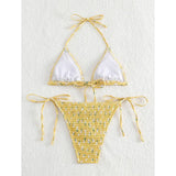 Sexy Tie Halter Floral Wrinkled Print Micro Bikinis Set High Waist Thong Swimwear Biquini Conjunto De Bikini Tankini Beachwear
