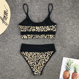 Sexy Golden Printed Bikini High Waist Swimsuit Women Swimwear Two-pieces Bikini set Bather Splicing Bathing Suit Swim Wear V1717