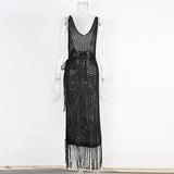 New Sexy S - XL Fringe Tassel Knitted Crochet Tunic Beach Cover Up Cover-ups Beach Dress Beach Wear Beachwear Female Women V3791