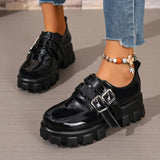 Platform Women's Punk High Heels Loafers Shoes Big Size 45 46 47 Buckle Black Thick Sole Heeled Punk Shoes Ladies 2026 Spring