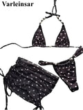 With Skirt Polka Dot Bikini Female Swimsuit Women Swimwear Three-pieces Bikini set Halter Pearls Bather Bathing Suit Swim V7879