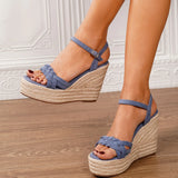2025 Leisure Big Size 43 Summer Platform Espadrilles Sandals Women Ankle Strap 11.5cm High Heels Party Comfortable Wedges Shoes