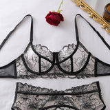 Toucheart Erotic Lingerie French Floral Embroidery See-through Mesh Push-up Underwire Sexy Body-shaping Thin Underwear Split Set