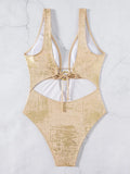 Golden Sparkling Deep V Neck Female Swimwear One Piece Swimsuit Women Backless Monokini High Leg Cut Bathing Suit Swim Beachwear
