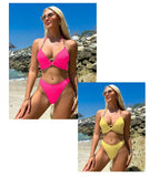 New Sexy Black Bikini Set Women Metal Ring Push Up Bra High Waist Swimsuit Summer Bathing Suit Vacation Two Piece Swimwear