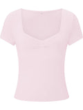 New Women T-shirt Summer Solid Color Short Sleeve Square Neck Slim Fit Crop Tops Casual Elegant Basic Tee Shirts