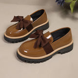 Fashion Bowknot Brown Loafers for Women 2026 Autumn Slip On Patent Leather Shoes Woman Comfort Plus Size 43 Platform Loafers