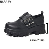 Platform Women's Punk High Heels Loafers Shoes Big Size 45 46 47 Buckle Black Thick Sole Heeled Punk Shoes Ladies 2026 Spring