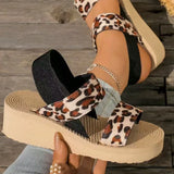 2026 Light Weight Summer Leopard Sandals For Women Daily Walking Shoes Soft EVA Elastic Band Girls Student Platform Sandalias