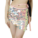 Womens Iridescent Sequin Mini Skirt Tie Waist Asymmetrical Hem Bodycon Skirt Shiny Sparkle Bottoms For Beach Cover Up Party Rave
