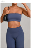 Padded Backless Bandeau Sports Bra Gym Women Crop Tube Top Seamless Yoga Top Sexy Workout Sportswear Push-up Fitness Underwear