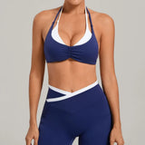 Women's Gym Workout Two-color Yoga Sports Bras Halter Neck Open Back Design Sports Tank Top Running Fitness Built-in Bra Cups
