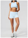 Tight Yoga Clothes Women Speed Drying Shock-absorbing Sports Vest Fitness Suits Outwear Gym Flip Waist Shorts Workout Clothes