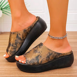 Vintage Printing Wedges Slippers Women Plus Size 44 Peep Toe Wedges Sandals Woman Lightweight Thick Sole Beach Sandles Summer