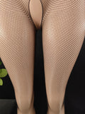 Women Fishnet Bodystocking Long Sleeve Sheer Mesh One Piece Bodysuit Stockings Black Stretch Jumpsuit Nightwear