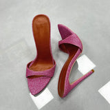 Open Pointy Glitter Mules With High Heels Women Holiday Summer Crocodile Leather Shoes Lady Multicolor Party Casual Slippers