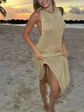 Sexy Glitter Backless Knitwear Tank Dress Sleeveless Slim Fishtail Dresses 2025 Women's Party Evening Vestidos Maxi Dress