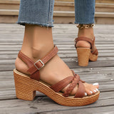 Summer High Heels Sandals Women 2025 Summer Ankle Buckle Platform Sandals Woman Pu Leather Square Heel Gladiator Sandalias Mujer