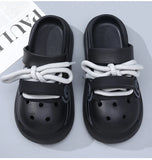 Women Summer Sandals Lace-up Style 2 Way to Wear Couples Fashion Platform Clogs Soft EVA Thick Sole Men Beach Street Slippers