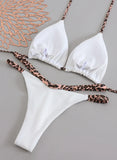 Sexy White Leopard Patchwork Micro Bikini 2026 Women Halter Push Up Bra Hollow Out Thong Swimsuit Bathing Suit Holiday Swimwear