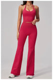 New Yoga Sets Women Summer Seamless Thread Hanging Neck Sports Vest Exercise Fitness Suit High Waist Wide Leg Pants Tracksuit