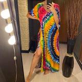 2026 New Colorful Kaftan Tunic Beach Dress Beach Wear Beachwear Beach Cover Up Cover-upsLoose Maxi Dress Female Women V4428