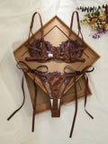 Purple Floral Embroidery Fishnet Lingerie Set Women Sheer Underwire Bra Side Tie Thong Sexy Ladies Underwear ZA825200