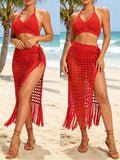 Womens Swimwears Skirts Knit Hollow Out Bikini Cover-ups See Through Club Beach Sexy Tie-ups Waist Tassel Hem Split Skirts