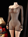 Women Fishnet Mini Sexy Dress Mesh Hollow Out Perspective Bodycon Underwear Dress Erotic Costume Crotchless Lingerie Sex Clothes
