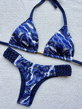 Printed Halter Braided Rope Mini Thong Bikini Female Swimsuit Women Swimwear Two-pieces Bikini Set High Cut Bather Bathing Suit