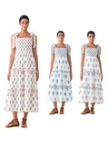 Flower Print Tie Strap Swing Dress Women A-Line Square Neck Tiered Ruffled Summer Bohemian Beach Long Tank Dress
