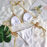 Bikini 2026 Sexy Backless Golden Rhinestone Metal Strap Hollow Swimwear Swimsuit Women Halter Bikinis Set Bathing Suit Banadores