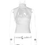 FDYOUI Fashion Turtleneck Sleeveless Tank Tops Streetwear Y2K Woman Clothes Backless Solid Corset T-shirt Female Skinny Crop Top