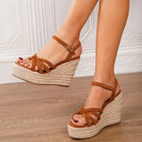 Leisure Comfy Walk Big Size 43 Summer Platform Espadrilles Sandals Women Ankle Strap Sandal 11.5cm Super High Heels Wedges Shoes