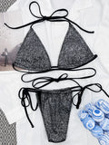 Shiny Sparkling Wrap Around Bikini Female Swimsuit Women Swimwear Two-pieces Bikini Set Mini Micro Thong Bathing Suit Swim Lady
