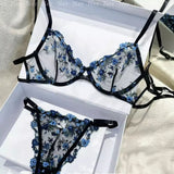 French Floral Bra Set Women | Sweet Sexy Sheer Mesh Lace, Transparent Underwear Set | Practical & Feminine MOYISU Sexy Panty Set