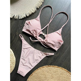 7 Colors New Cross Back Bikini Female Swimsuit Women Swimwear Two-pieces Bikini set High Leg Cut Bather Bathing Suit Swim V8252