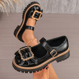 Crystal Buckle Platform Mary Jane Shoes Women Plus Size 43 Thick Sole Pu Leather Shoes Woman Ankle Strap Round Toe Pumps Female