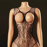 Sexy Bodysuit With Hollowed-out Chest Mesh Sexy One-piece Jacquard Open-crotch Halter Neck Backless Deep V Sleeveless Charm 57AF