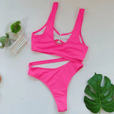 Bikini 2026 Sexy Rose Red Hollow High Waist Swimwear Swimsuit Women Bikinis Set Bathing Suit Bikini Female Push Up High Quality