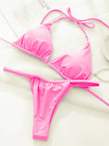 Wrinkled High Cut Mini Micro Thong Bikini Women Swimwear Female Swimsuit Two-pieces Bikini Set Halter Bather Bathing Suit Swim