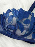 Floral Embroidery Sexy Lingerie Set Women Transparent Bralette Underwire Push Up Bra Panty 2 Piece Set