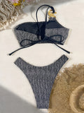 S - XL Glitter Sparkling One Shoulder Bikini Female Swimsuit Women Swimwear Two-pieces Bikini Set Bandeau Bathing Suit Swim Lady
