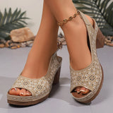 Summer Peep Toe Thick Heel for Sandals Women Plus Size 43 High Heeled Rome Sandals Woman Back Strap Platform Sandles Ladies
