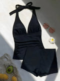 2026 Halter Solid One Piece Swimsuit Women Swimwear Female Bathers Bathing Swimming Suit Beachwear Summer