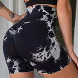 Tie Dye High Waisted Butt Lifting Yoga Shorts for Women, Breathable Sport Shorts with Four-Way Stretch - Gym, Running, Workout