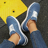 Comfortable Platform Denim Sneakers for Women Plus Size 43 Lace-Up Women's Sports Shoes Lightweight Non Slip Walking Shoes Woman